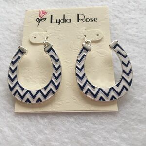 Navy & White Chevron Hoop Earrings